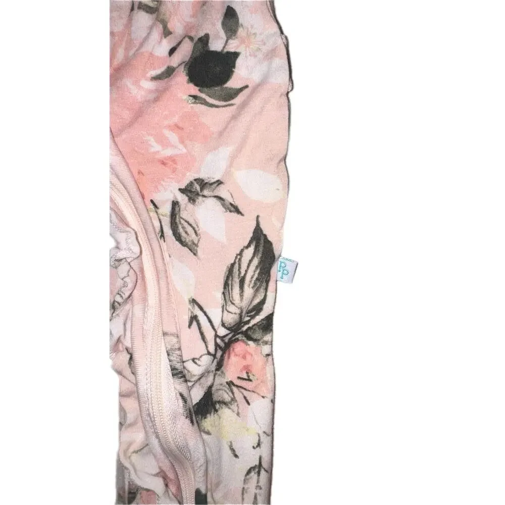 Posh Peanut Vintage Rose Floral Bamboo Baby Ruffle Footie Sleeper (3-6M)